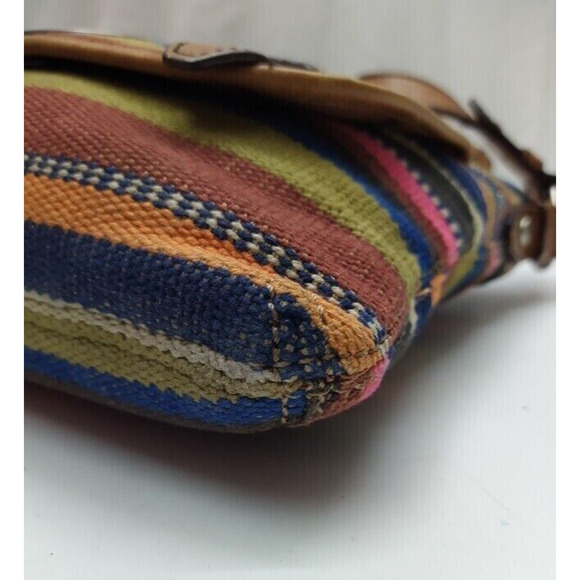 Fossil Maddox Multicolor Canvas Stripes Logo Pockets Zipper Crossbody Bag - Picture 9 of 14